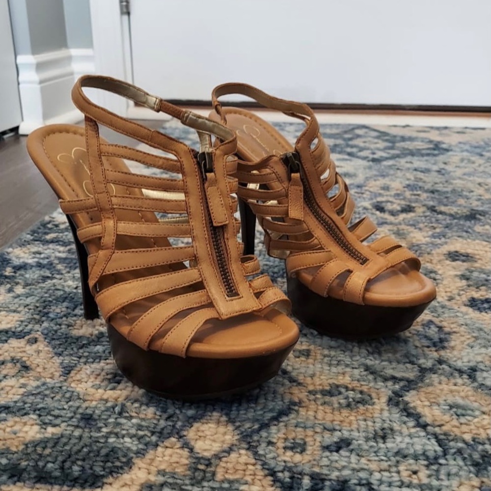 Light brown strappy heels